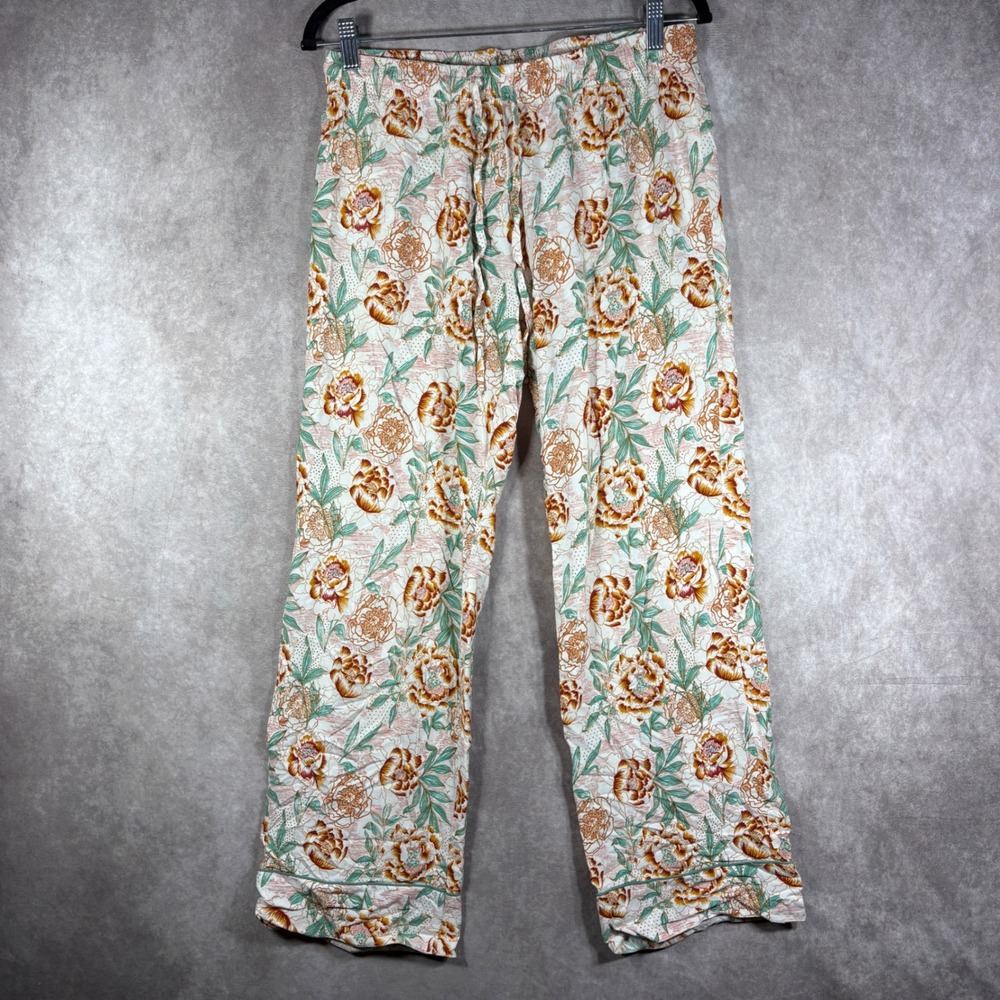World Market Pajama Pants Womens S/M Orange Floral Rayon Sleepwear Boho Lounge